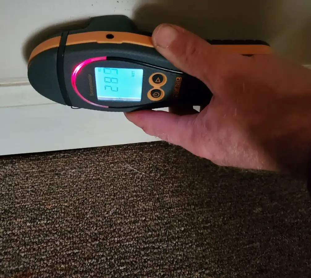 Moisture detection at baseboard during Storm Damage Restoration in Ben Lomond